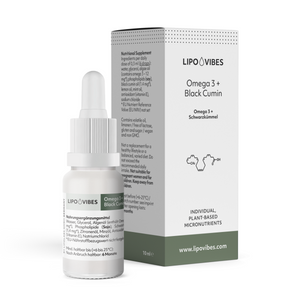 LipoVibes Omega-3 Tropfen (aus Algenöl) mit Schwarzkümmelöl