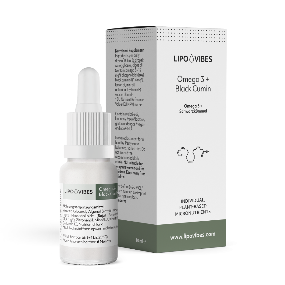 LipoVibes Omega-3 Tropfen (aus Algenöl) mit Schwarzkümmelöl