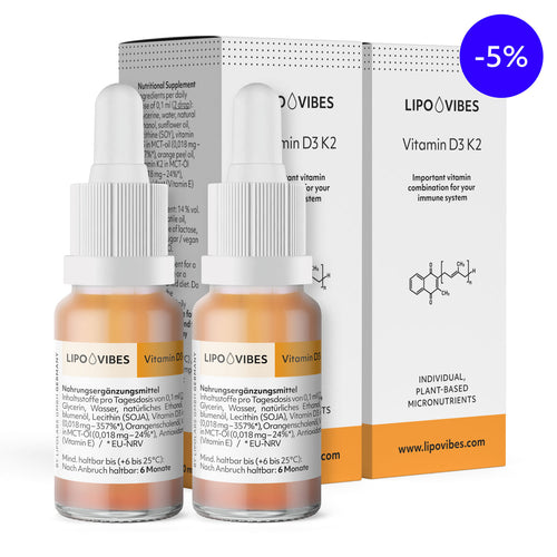 2 Flaschen liposomales LipoVibes Vitamin D3K2 in 10 ml Glasflasche