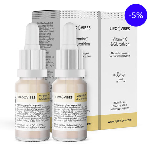 2 Flaschen liposomales LipoVibes Vitamin C + Glutathion in 10 ml Glasflasche